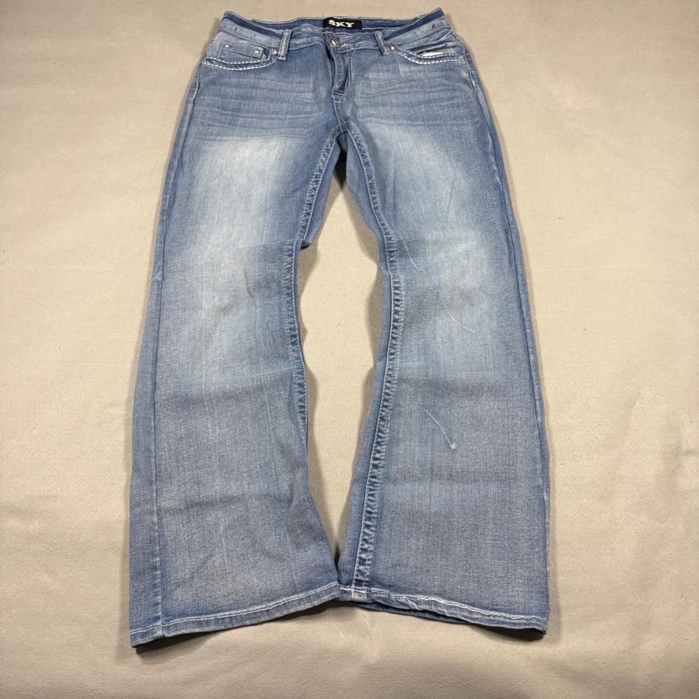 Sky Premium Collection Women 13 Light Wash Bull Skull Embellished Bootcut Jeans